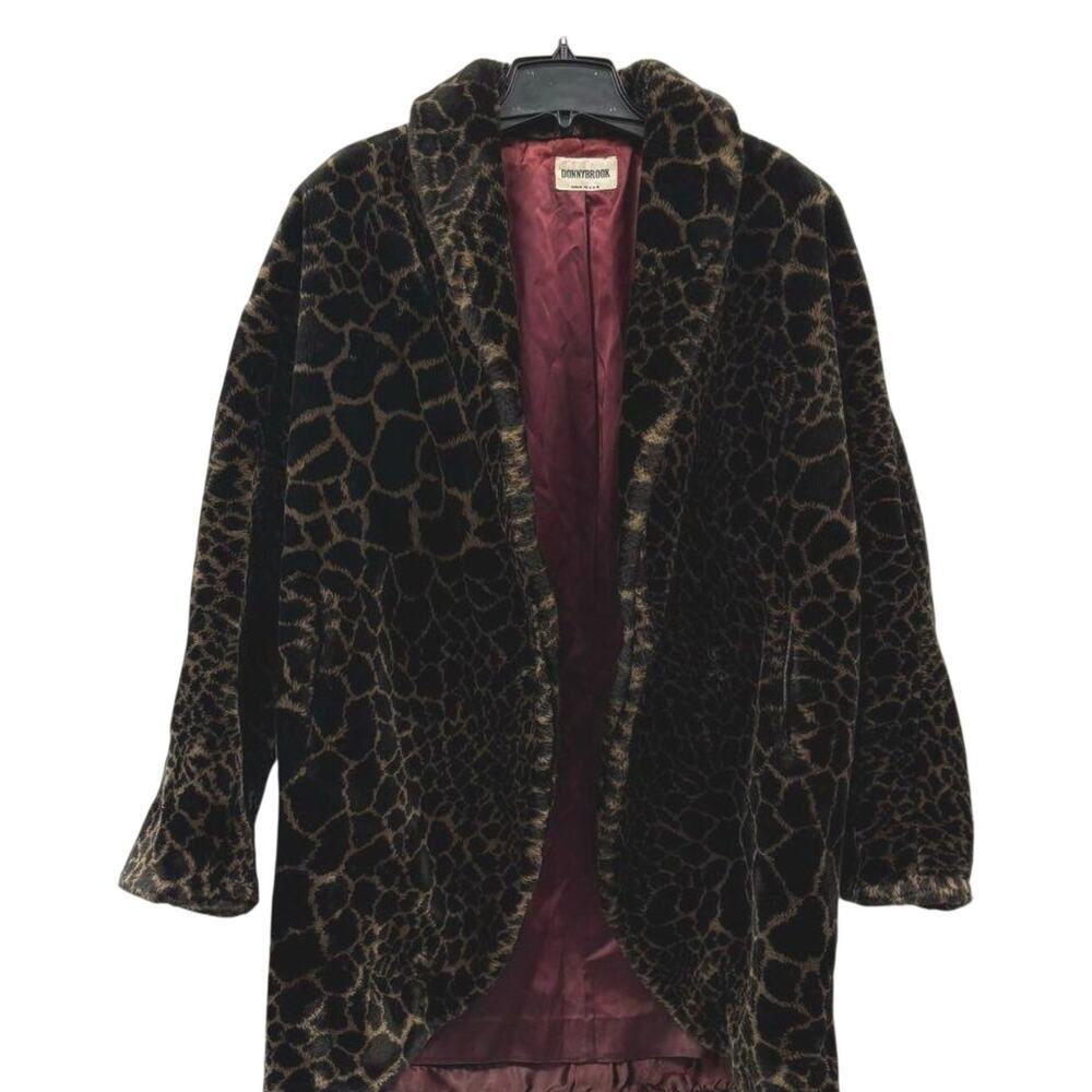 Vintage 80s Donnybrook Giraffe Print Faux Fur Coat Size 6 Festival